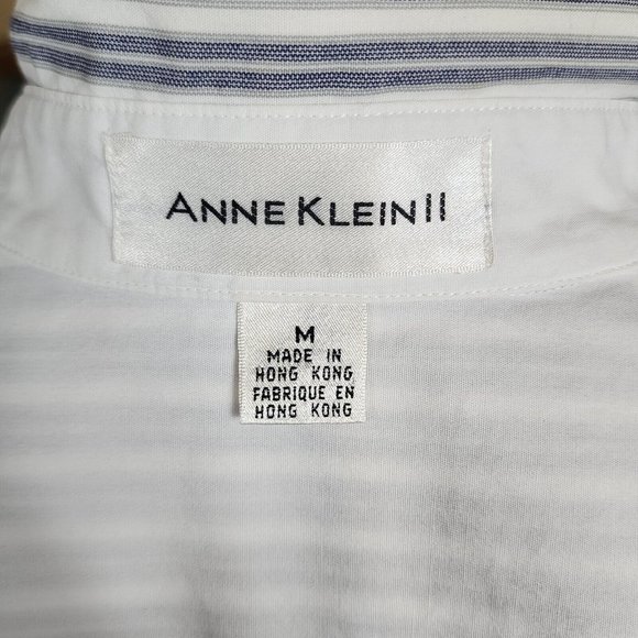 Anne Klein II Women's Striped Blouse White and Gray Size M - Picture 4 of 5